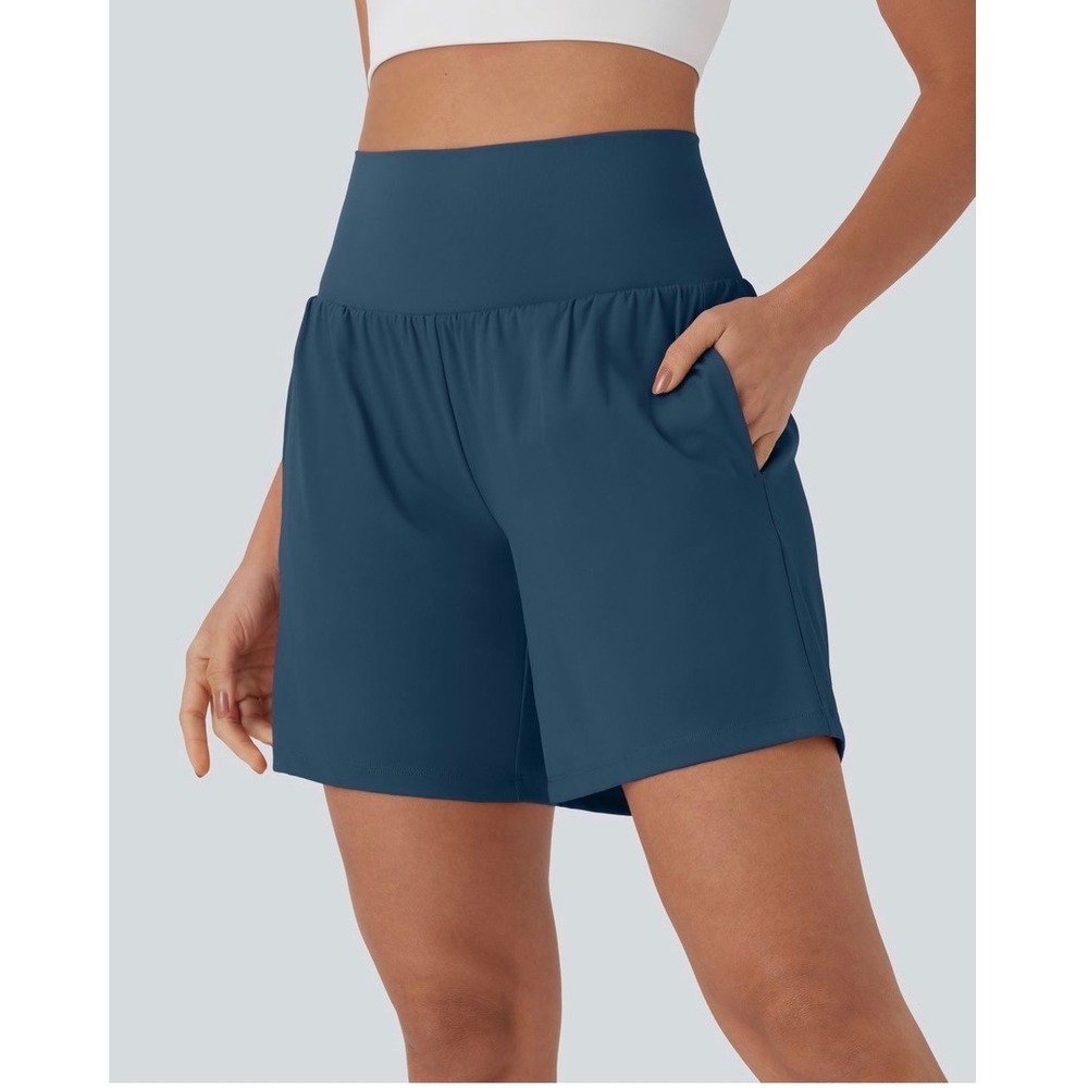 Halara Womens High Waisted Athletic Workout Shorts Teal Blue with Pockets
